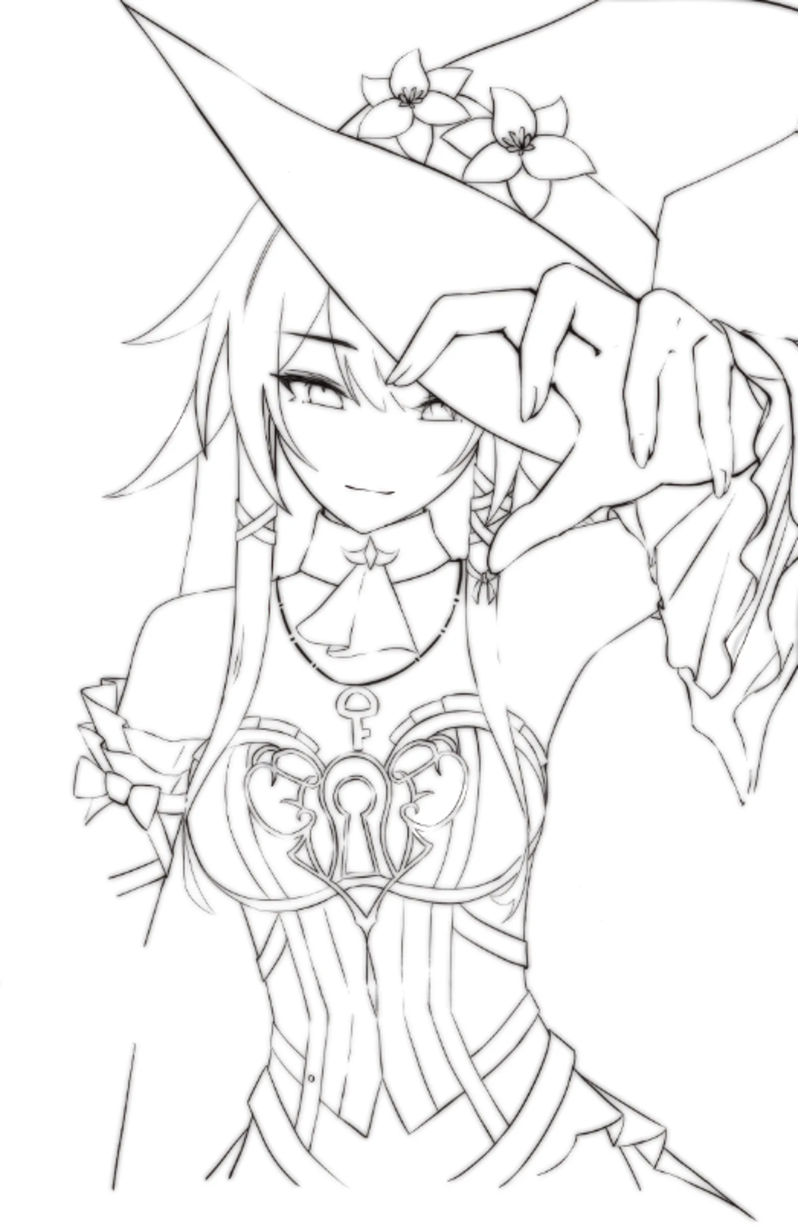 Witch-hat character portrait lineart